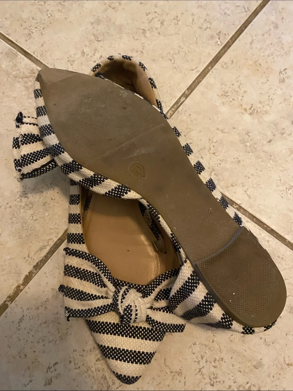 a new day Striped Bow Pointed Toe Flats in Navy and Cream